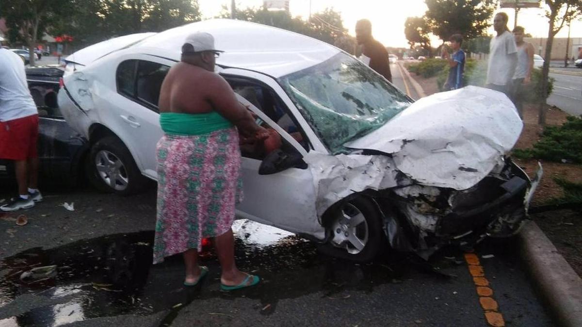 Five people were injured when a speeding car crashed into another vehicle on Freedom Drive.