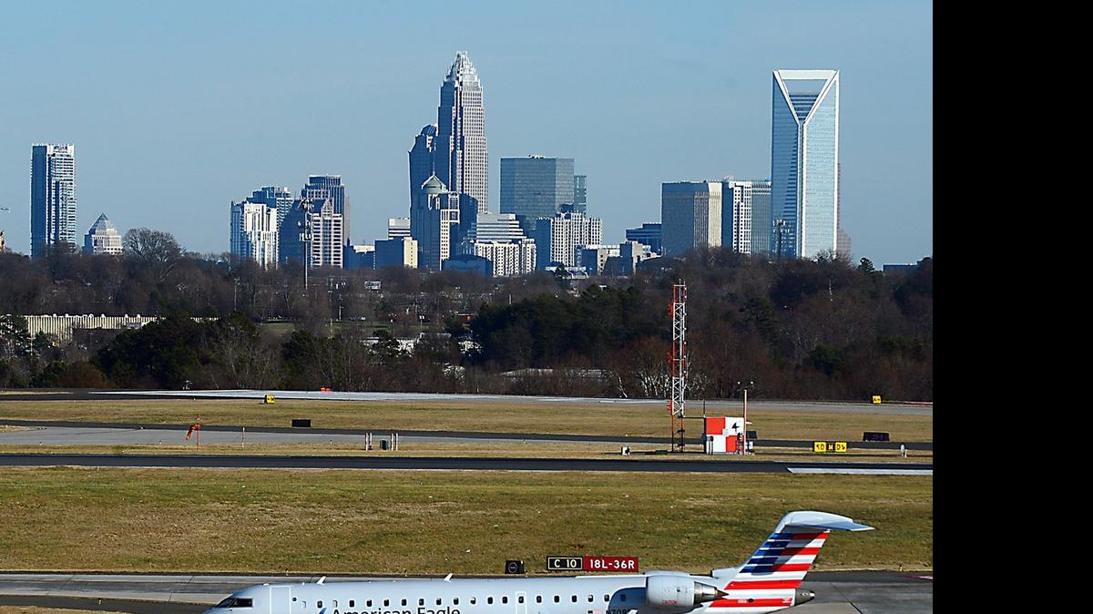 
An American Eagle jet taxis to the terminal at Charlotte Douglas International Airport.
