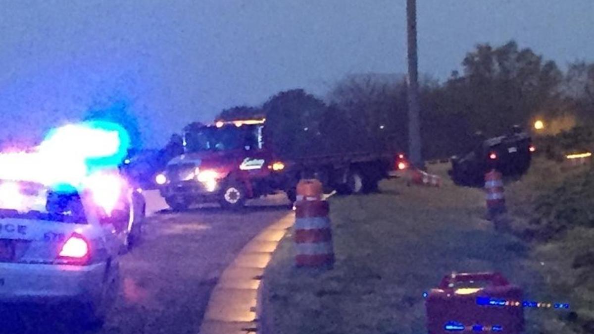 An SUV flipped over early Sunday on the John Belk Freeway.