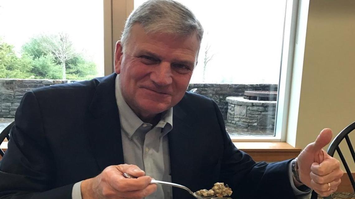 Newly converted vegan Franklin Graham enjoying one of his no-meat meals.