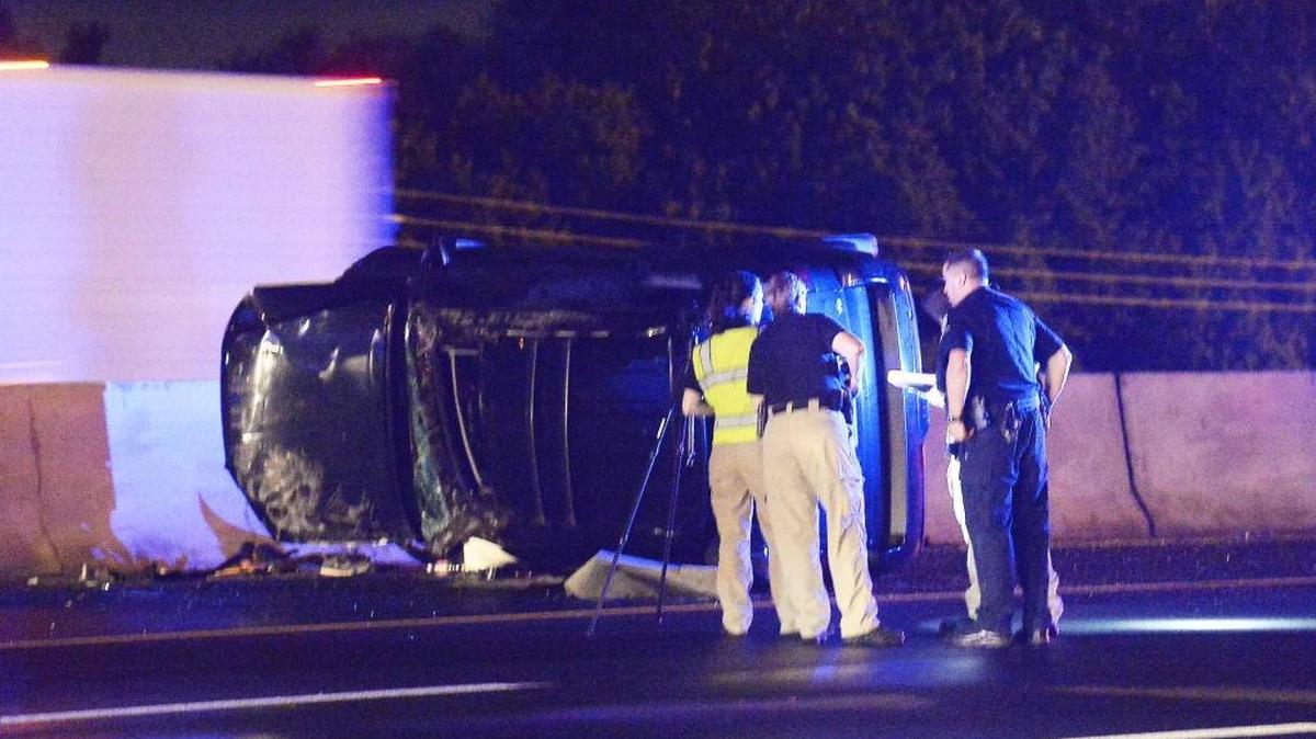 
 Charlotte-Mecklenburg police on the scene of a three vehicle wreck, one car is overturned closing two lanes on I-485 outer near I-77 and Nations Ford Road.
