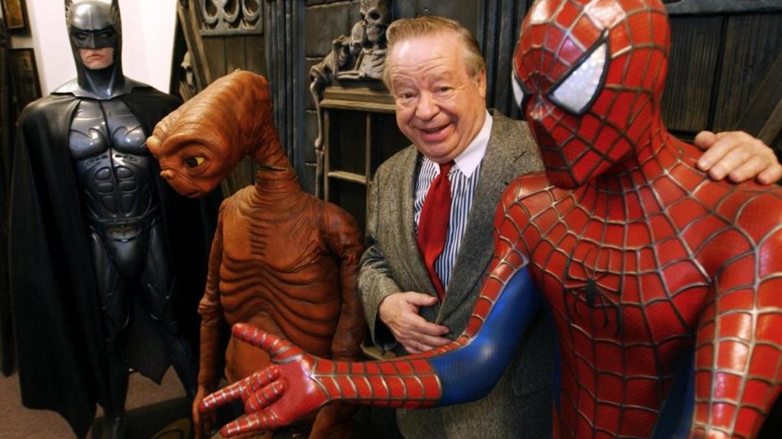 Costume maker Philip Morris stands beside replicas of movie characters Batman, ET and Spiderman at his Charlotte company in this 2005 photo. Morris died late Sunday at 83.