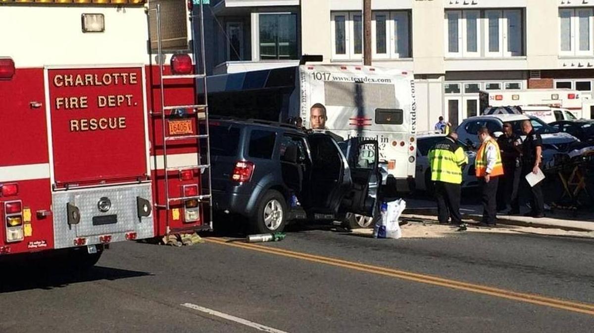 The scene on Central Avenue in east Charlotte on Saturday afternoon following a crash involving a CATS bus.