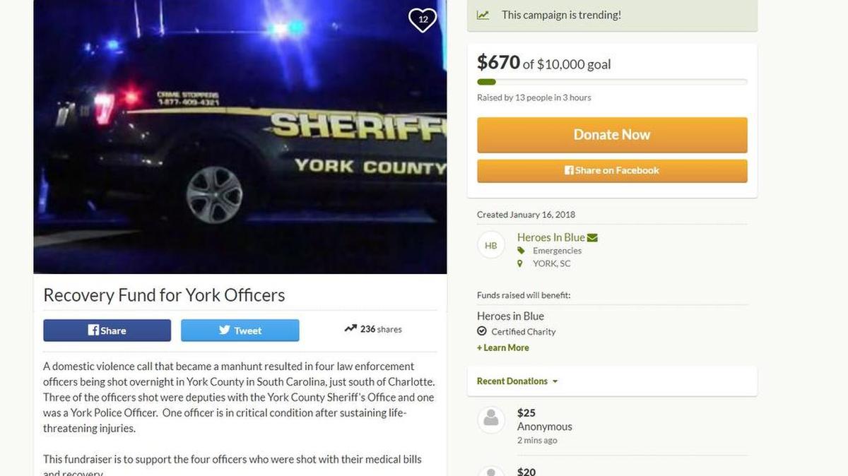 A Go Fund Me page has been set up for four law enforcement officers shot in York County.
