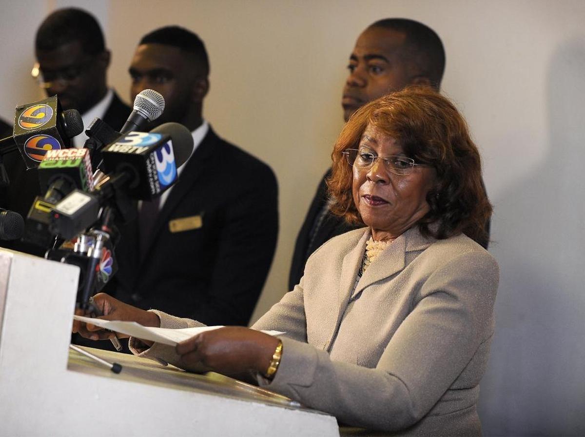 North Carolina General Assembly Senator Joyce Waddell of District 40 speaks during a press conference concerning HB2 at Little Rock AME Zion Church in Charlotte on Friday.