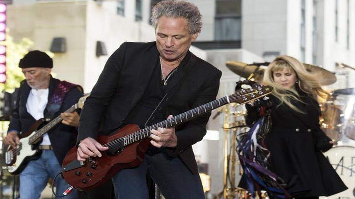 
John McVie, left, Lindsey Buckingham and Stevie Nicks from the band Fleetwood Mac perform on NBC's "Today" show in October  2014. 
