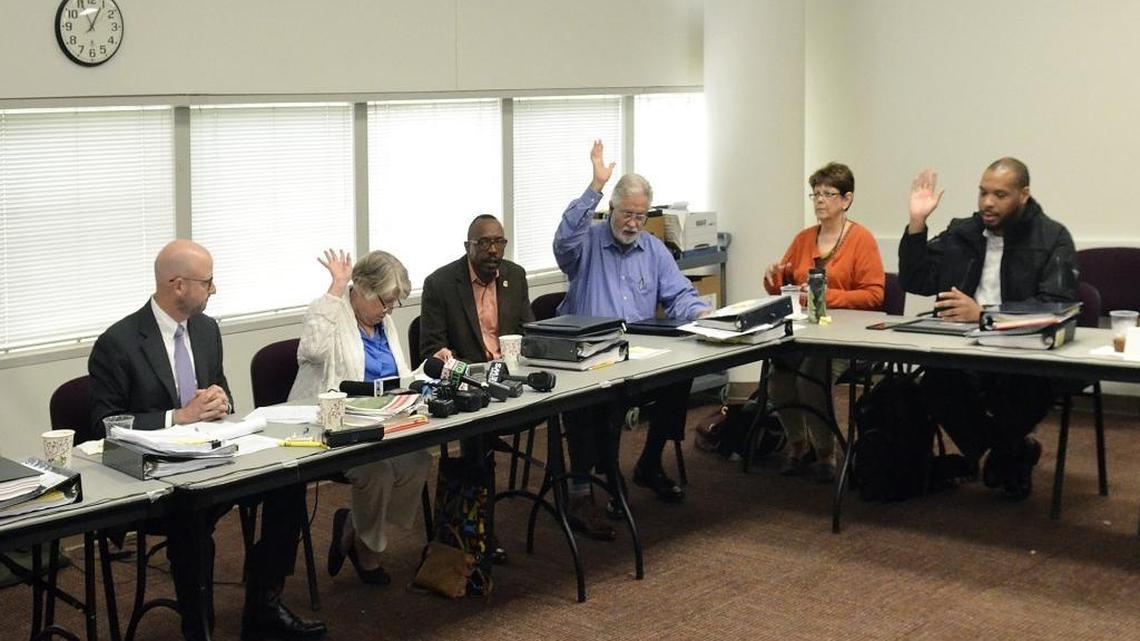 The Charlotte Citizens Review Board votes to adjourn Aug. 10, 2017 after announcing a 4-4 split decision in the Charlotte-Mecklenburg Police Department fatal shooting of Keith Lamont Scott.