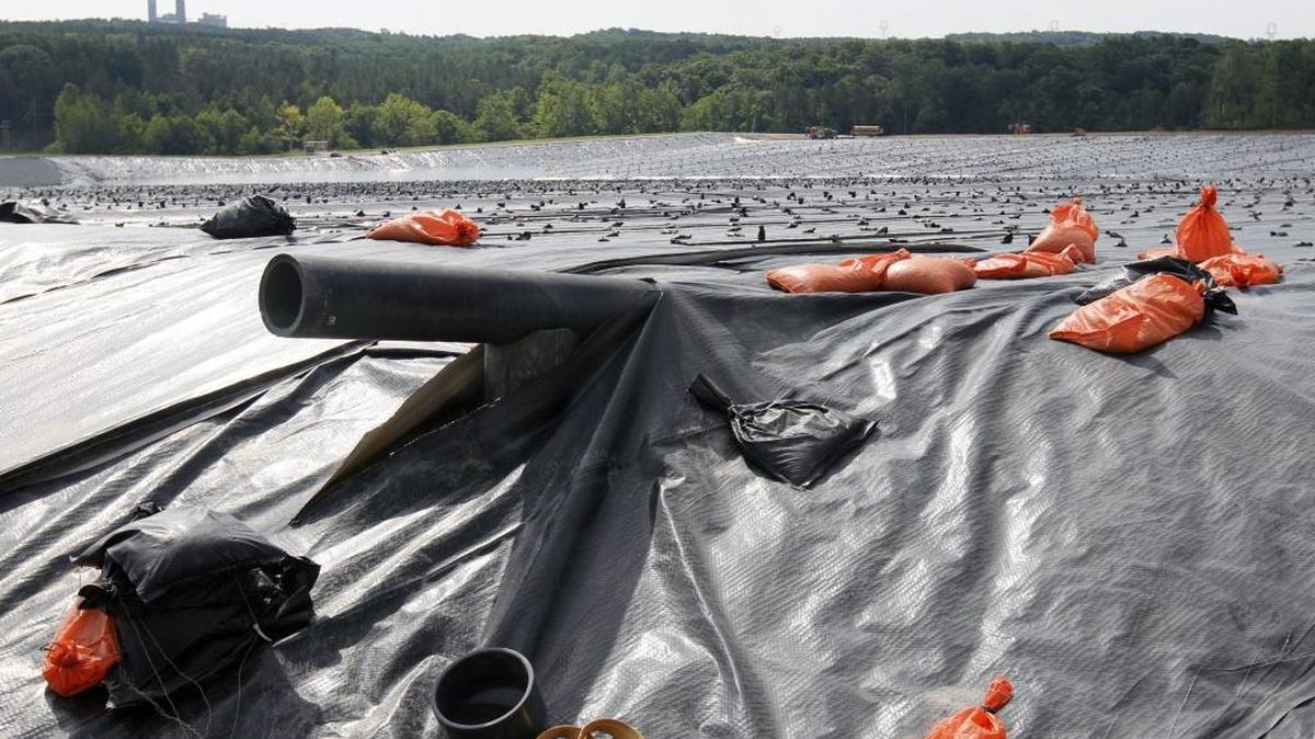 A pipe rises from a new coal ash landfill at Duke Energy’s Mayo power plant in Roxboro.