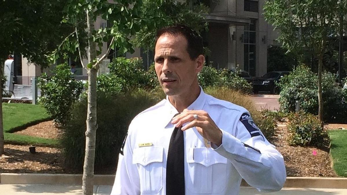 
Charlotte Mecklenburg Deputy Chief J.W. Estes at a press conference about Charlotte-Mecklenburg crime statistics.
