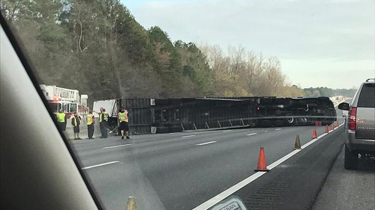 Wrecked tractor-trailer on I-77 South near Rock Hill.