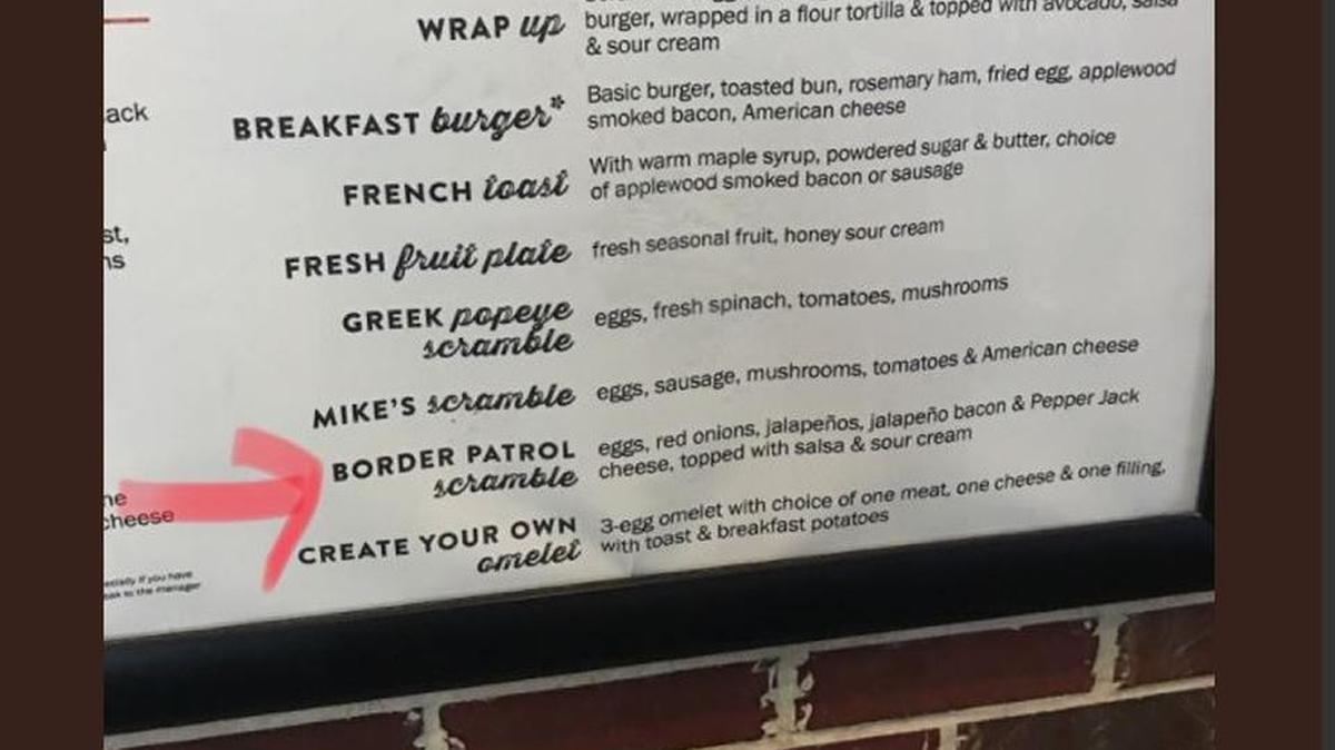A Bad Daddy’s Burger Bar menu item called the “Border Patrol scramble” has attracted criticism over the weekend. This photo was taken at the Bad Daddy’s at Charlotte Douglas International Airport.