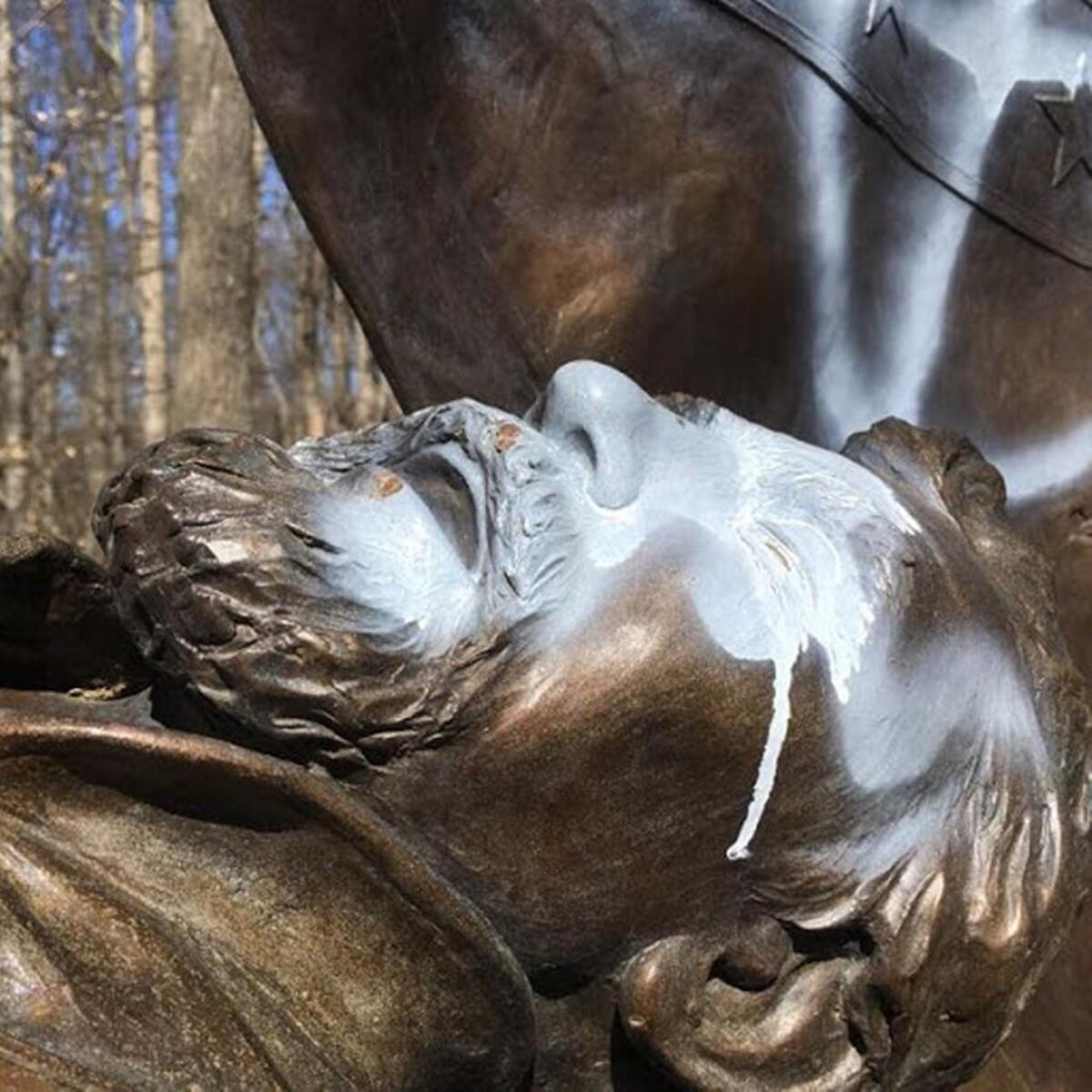 Close up of the damage to the monument.