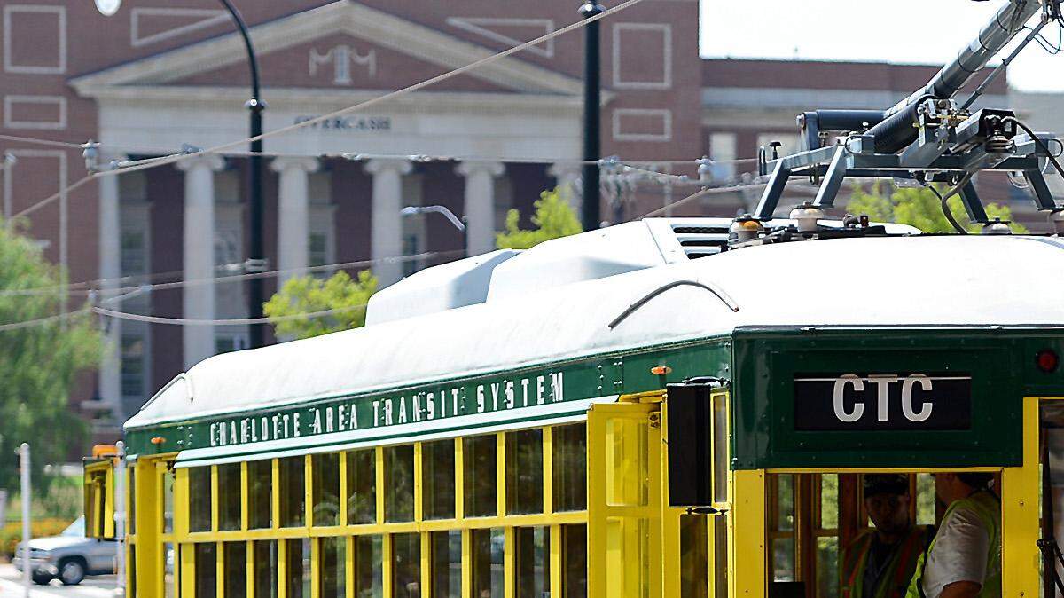 This streetcar, part of Charlotte’s new streetcar line that started running Tuesday, was involved in an accident with a sport utility vehicle on Saturday morning.
