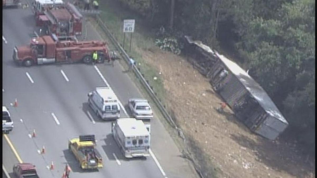 A wreck involving an overturned tractor-trailer closed Interstate 85 northbound in Belmont on Thursday afternoon.