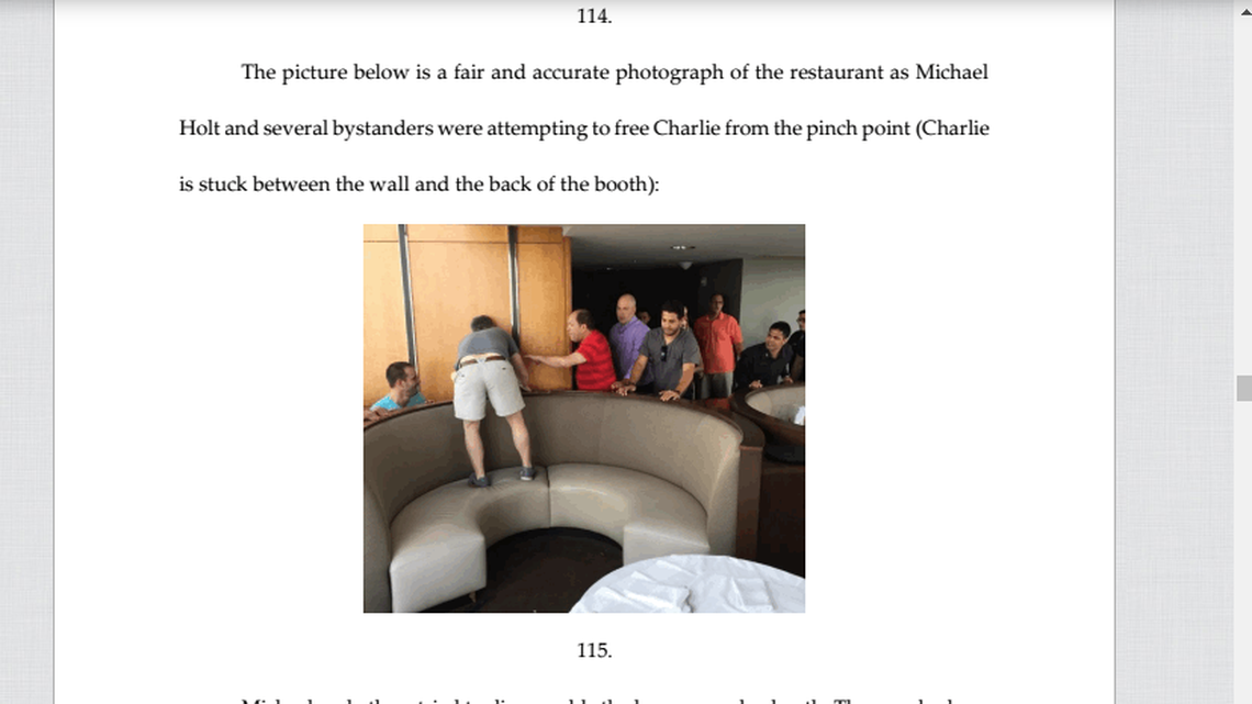 Family and strangers attempt to rescue Charlie Holt as his head gets stuck between a wall and a piece of furniture, as included in the lawsuit.
