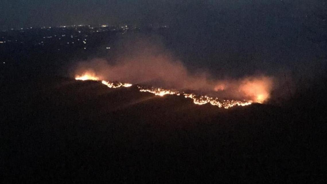 The White Creek fire on the south end of Linville Gorge on Thursday night, before it expanded to 585 acres on Friday.