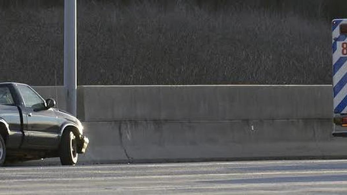 A wreck backed up traffic on Interstate 85 northbound near the Sam Wilson Road exit on Tuesday morning. The driver of a pickup was pinned in and had to be freed by emergency crews out the passenger side.