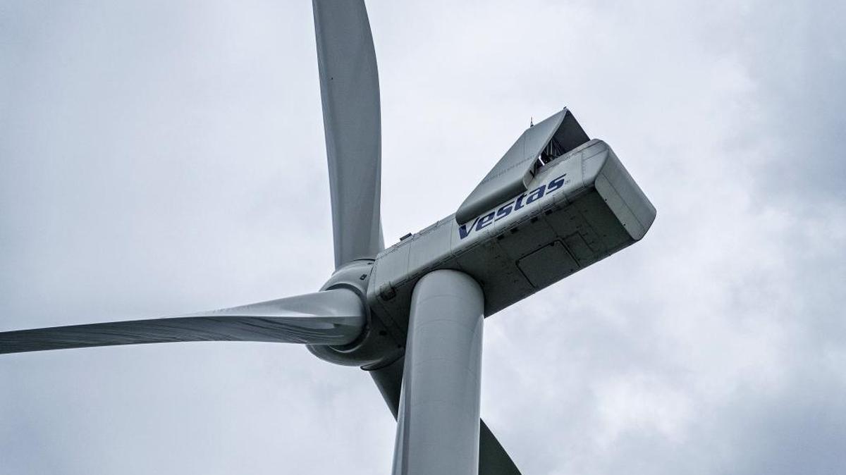 The blades and nacelle of a wind turbine in Ukraine. North Carolina’s first wind farm is under construction.