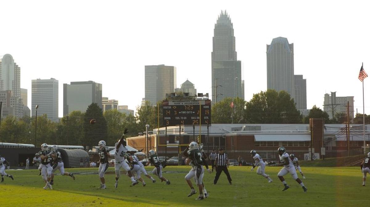 High school football teams play at Charlotte’s Memorial Stadium in 2015. The 1930s-era facility might be torn down to make way for a Major League Soccer stadium.