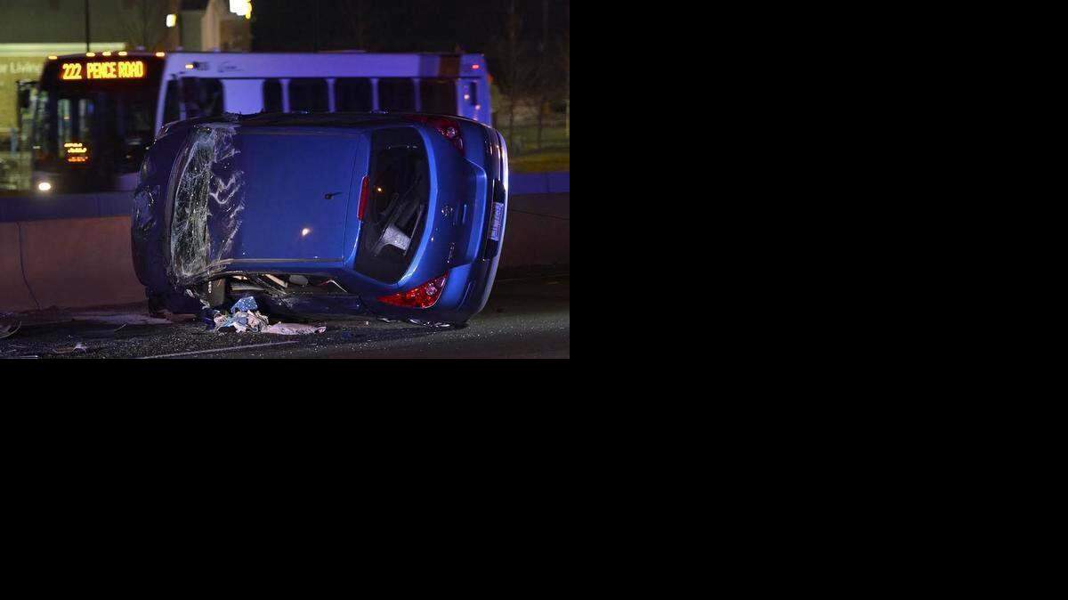 
Inbound Independence Boulevard backed up Wednesday because of a wreck involving this car overturned near Pierson Drive.
