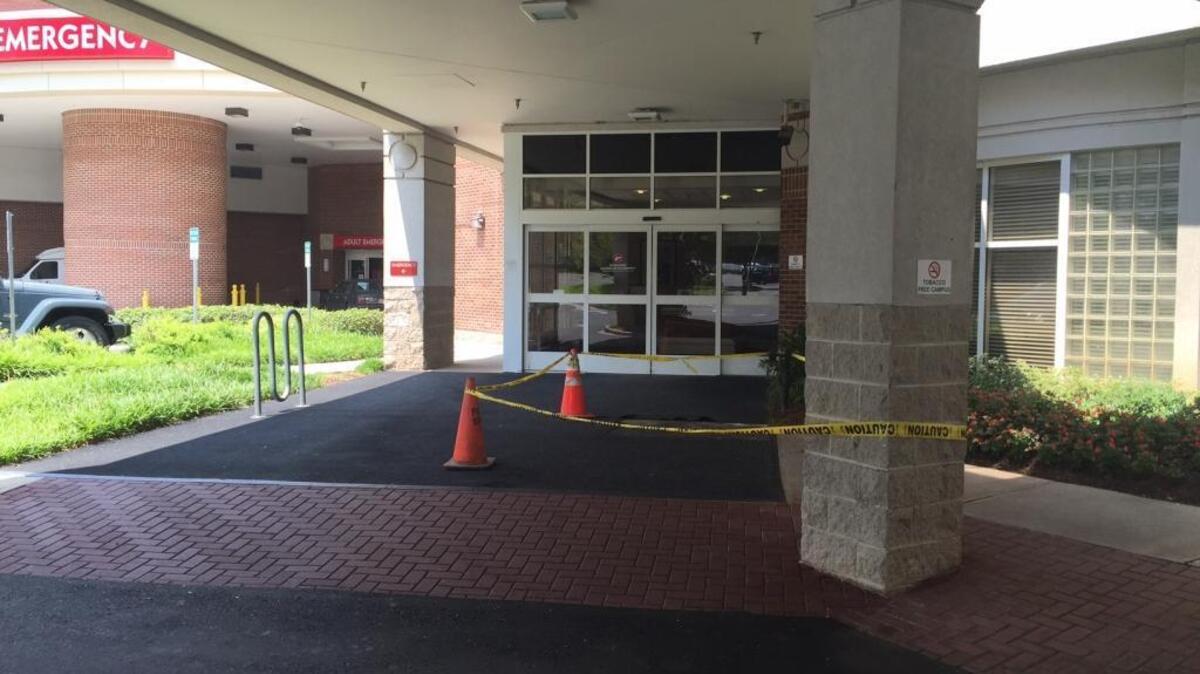 Part of the entrance to the Novant Cancer Center was still blocked Monday afternoon.