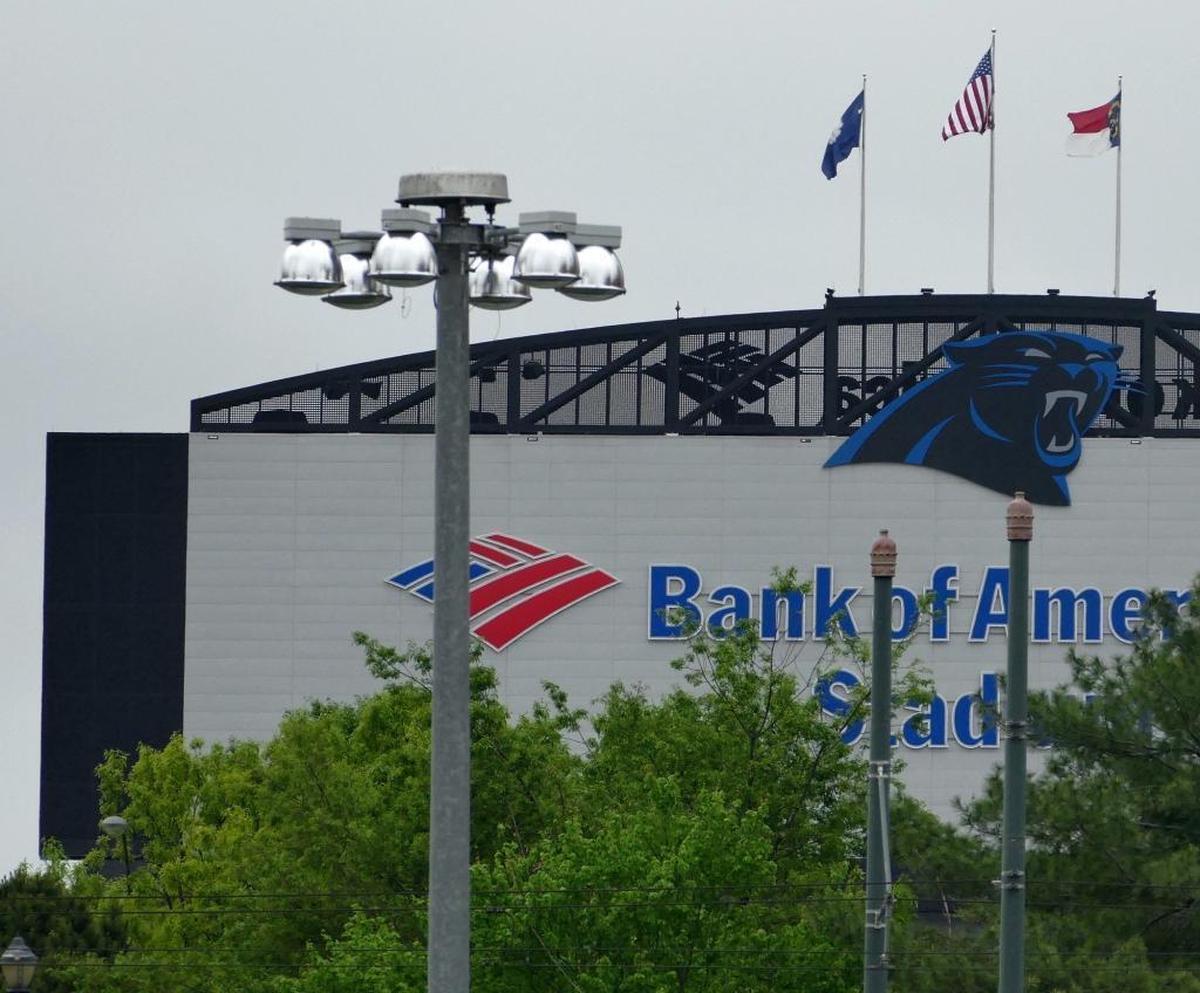 100-feet-tall high mast lights along along Interstate 277 near Bank of America Stadium in Charlotte.