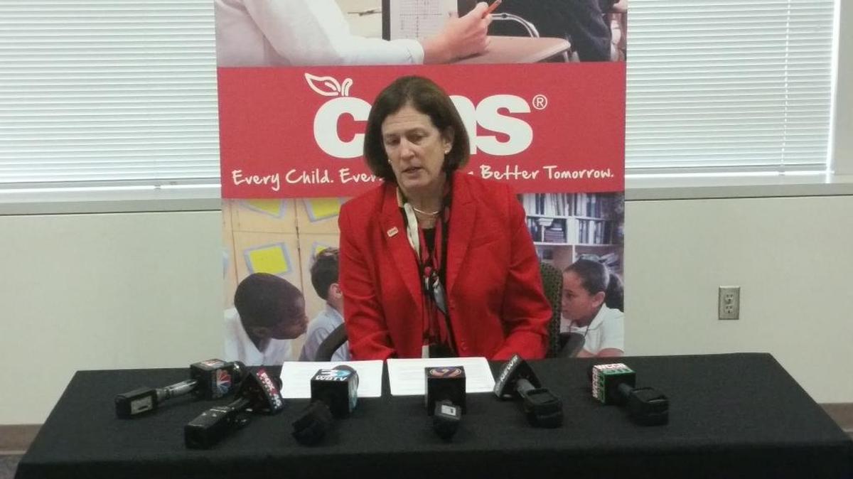 
CMS Superintendent Ann Clark speaks at news conference Friday.
