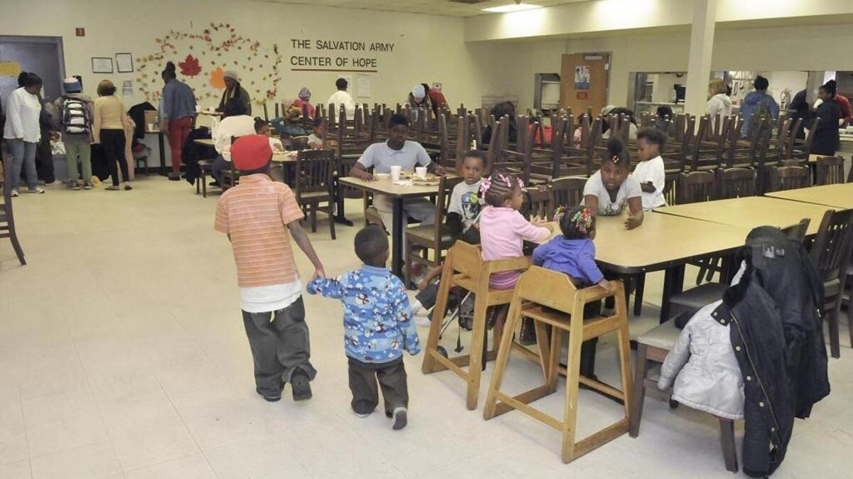 The cafeteria at the Salvation Army Center of Hope shelter for women and children in Charlotte.