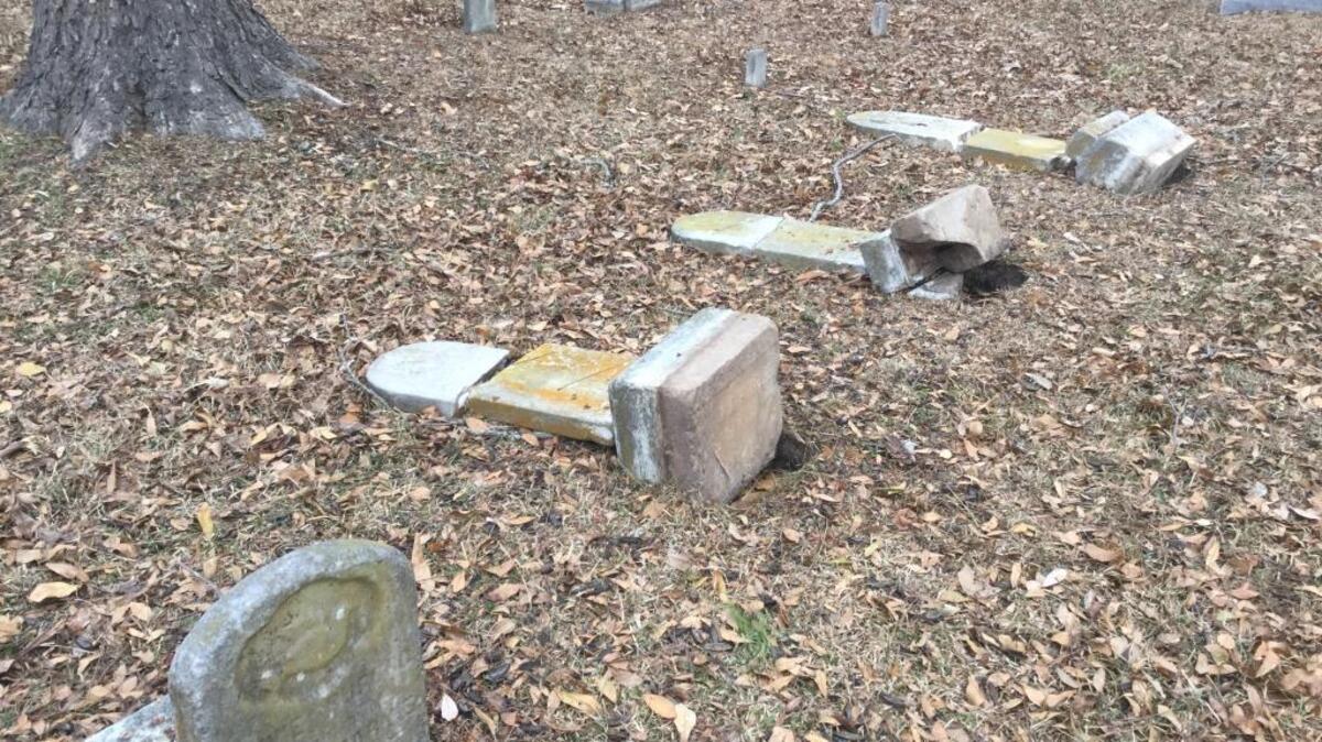 Gravestones at the Olde Presbyterian Church Cemetery in Lancaster that were damaged over the New Year weekend by vandals. Some of the stones date back to the 1800s.