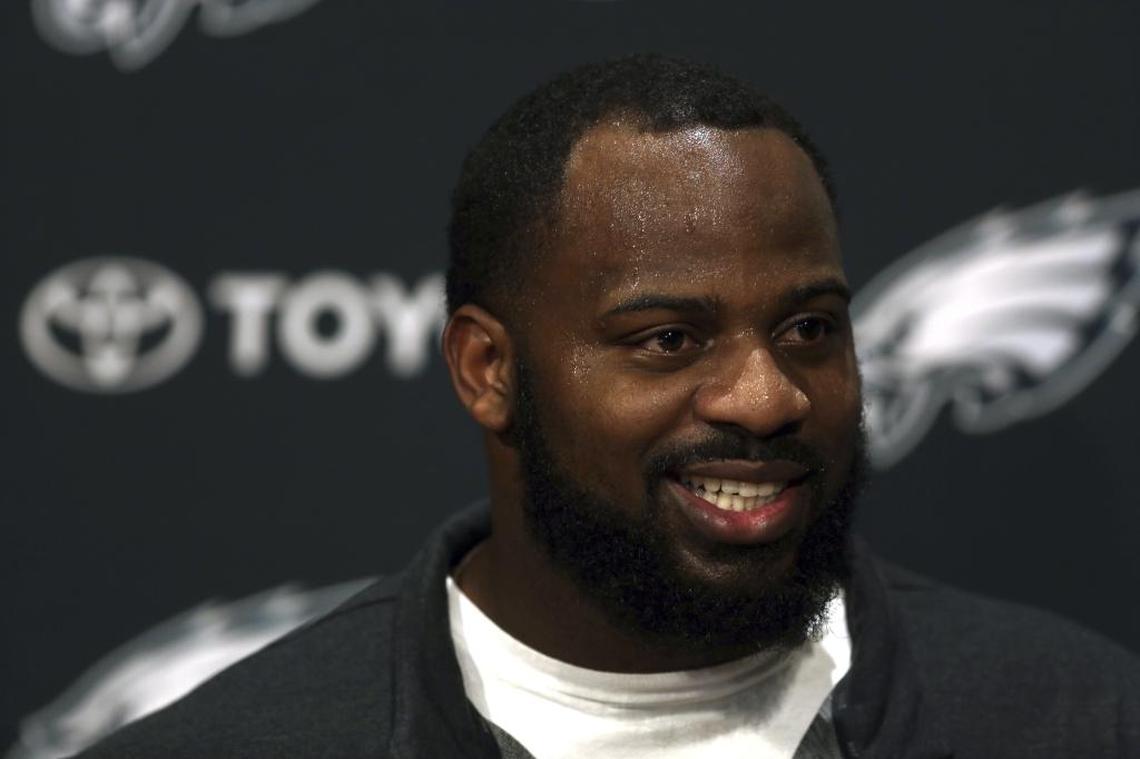 Philadelphia Eagles’ Fletcher Cox answers a reporter’s question at a news conference on Wednesday, Jan. 24, 2018, in Philadelphia. The Eagles face the New England Patriots in Super Bowl 52