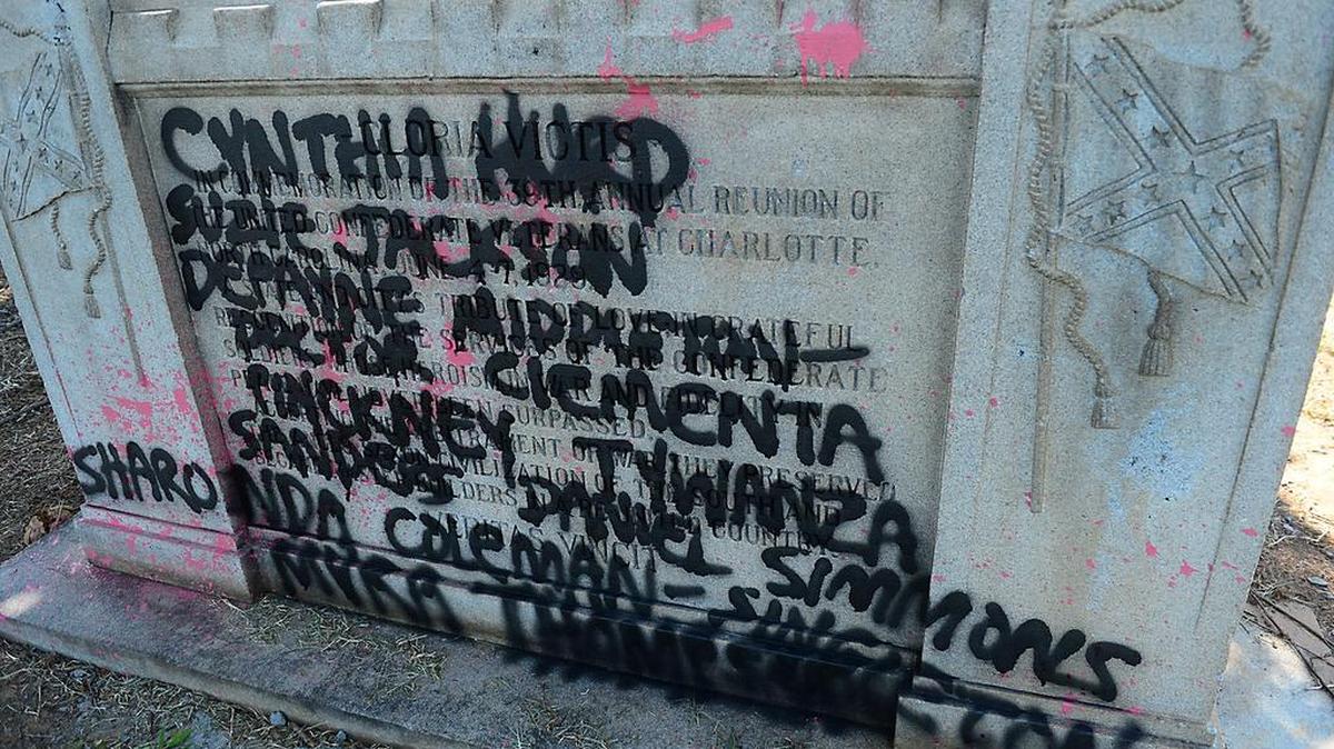 
A Confederate monument in Charlotte has been vandalized for the second time in three weeks. The Confederate monument on North Kings Drive, between the Grady Cole Center and Memorial Stadium, was spray painted on both sides.
