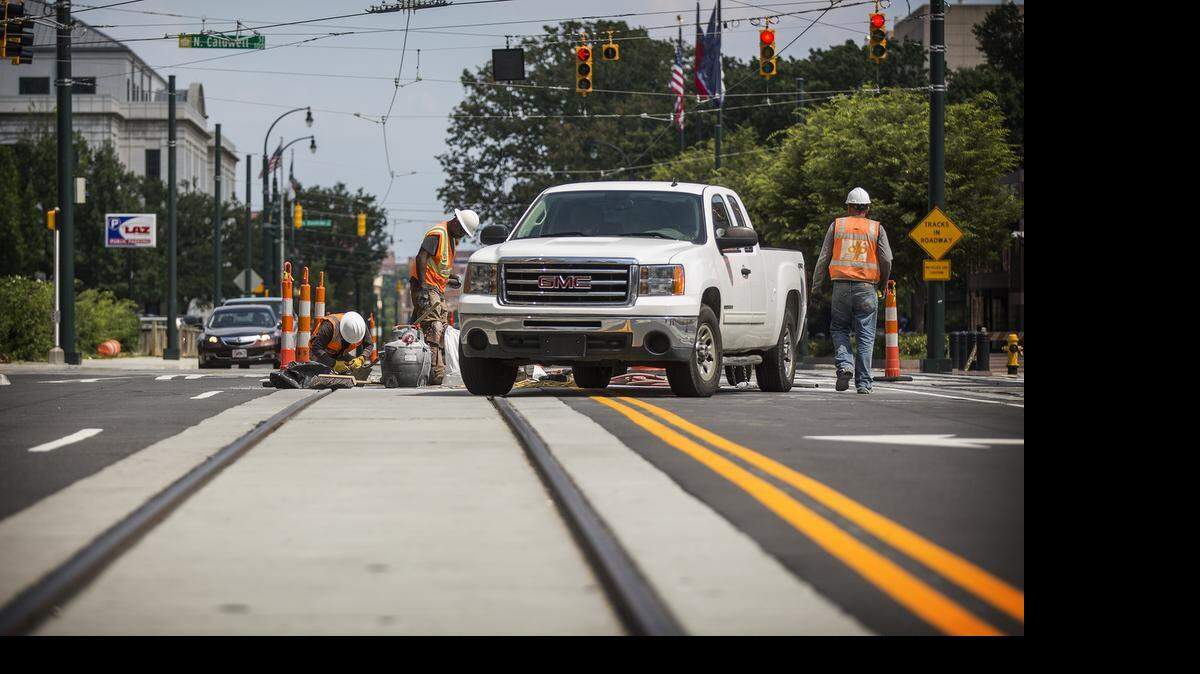 
On Monday, crews were working to get the rail ready for the new streetcar section that opens in July.

