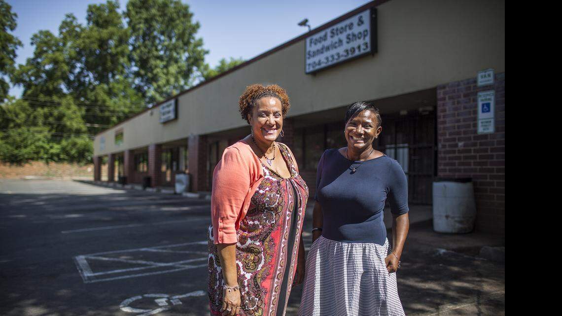 
Judy Carter, left, and Shannon McKnight as well as other leaders of The Learning Collaborative plan to purchase a shopping center for a new preschool in one of the most crime ridden parts of Grier Heights. Friday, July 10, 2015.
