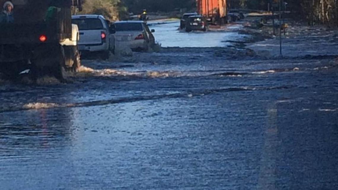 Mecklenburg County Commissioner Bill James says his daughter, Rebekah, was caught up in the roadway flooding Monday, while traveling U.S. 74 to Wilmington. This is what the highway looked like Monday afternoon, James reports.