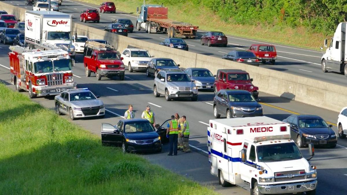 North bound Interstate 77 at Remount Road is backed up due to an accident with injuries. There is another wreck one mile north that involved a police officer being hit.