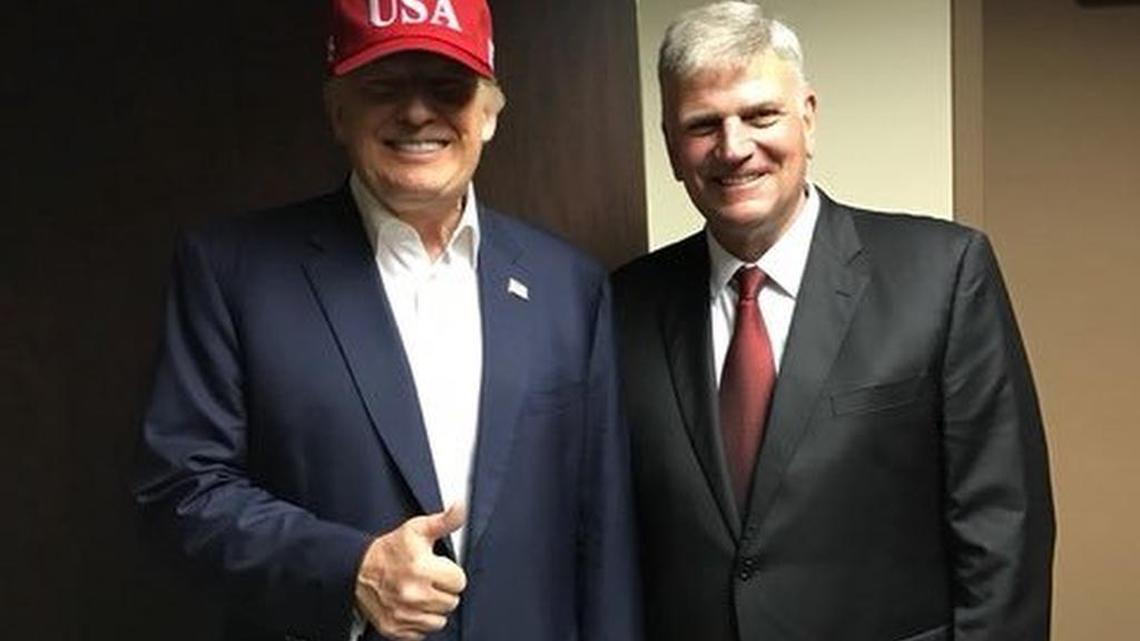 Donald Trump with evangelist Franklin Graham. Trump tapped Graham, right, to be one of six faith leaders offering prayers or reading Bible passages at his presidential inauguration.