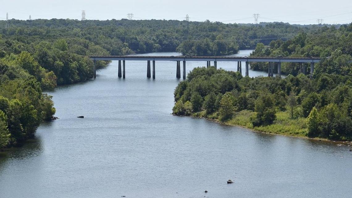 The upper reaches of Mountain Island Lake form the border between Mecklenburg and Lincoln counties as it goes beneath the Highway 73 bridge near the Cowans Ford Dam.