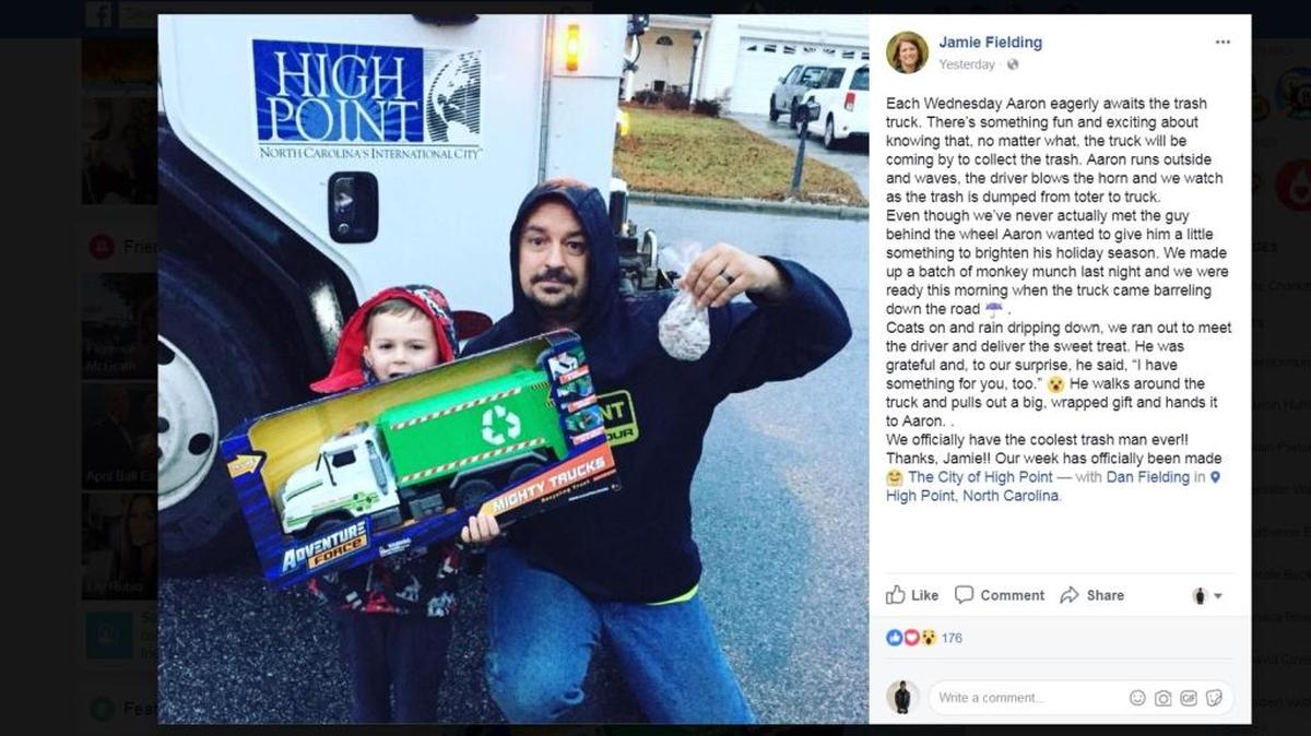 A boy and a garbage truck driver in High Point surprised each other with gifts for the holidays.