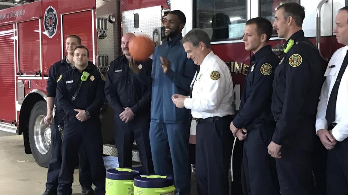 Charlotte Hornets forward Kidd-Gilchrist at the Charlotte Fire Logistics Division Tuesday.
