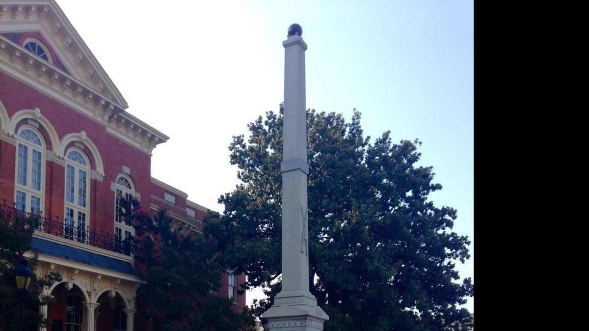 
The 1910 Confederate monument stands outside the Old County Courthouse in downtown Monroe. Supporters of the monument and Confederate flag plan to hold a rally there on Saturday morning.

