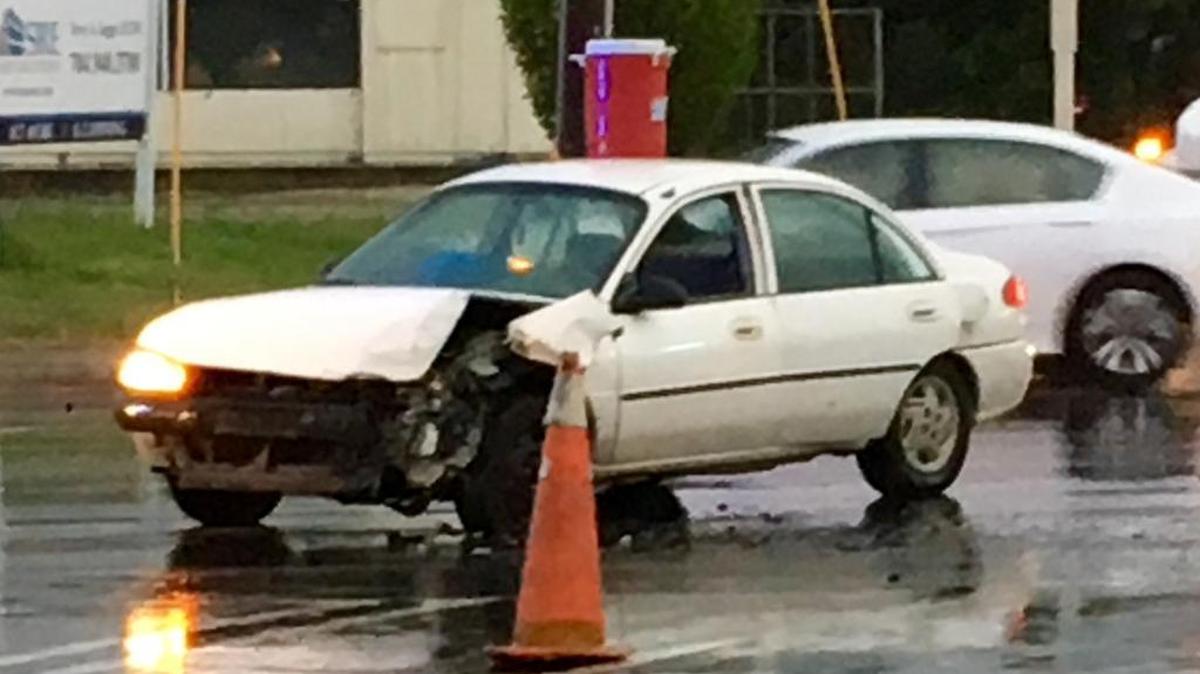 Police are at a wreck on East Woodlawn Road at Nations Crossing Road on Friday morning.