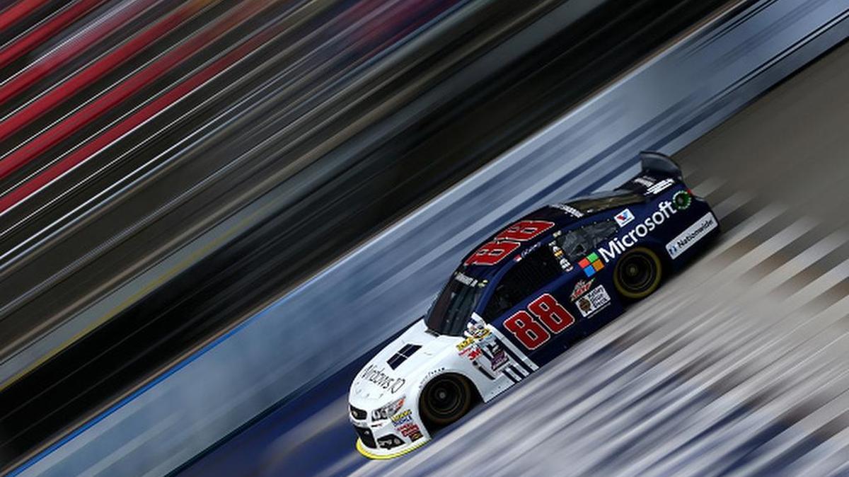 
BROOKLYN, MI - AUGUST 14: Dale Earnhardt Jr. drives the #88 Microsoft Chevrolet during practice for the NASCAR Sprint Cup Series Pure Michigan 400 at Michigan International Speedway on August 14, 2015 in Brooklyn, Michigan. (Photo by Sarah Crabill/Getty Images)
