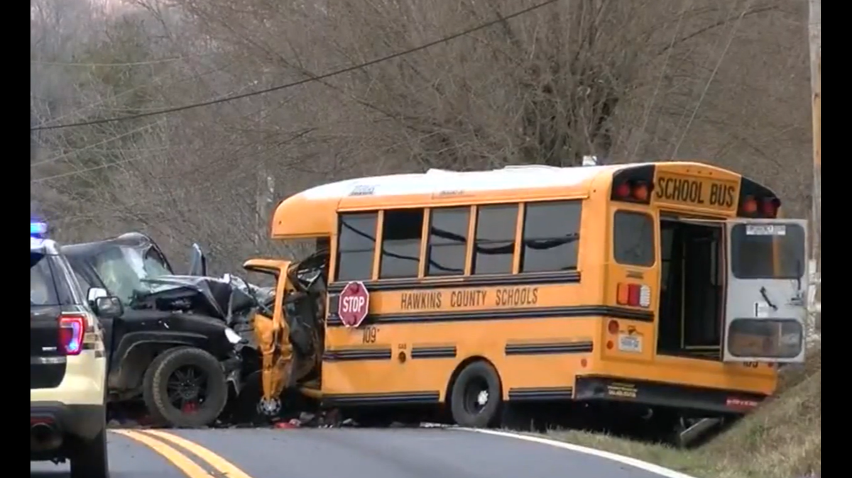 The 55-year-old driver of a Hawkins County school bus died in a Feb. 26 crash when a pickup truck entered her lane, according to Tennessee authorities.