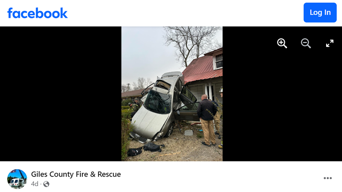 Five people were involved in a car accident that took down power lines and ended with the vehicle crashing into a home in Pulaski, Tennessee, fire rescuers said.