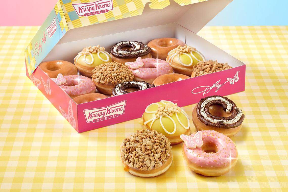 Krispy Kreme’s new Dolly Southern Sweets Doughnut Collection features four new doughnuts, available for a limited time.
