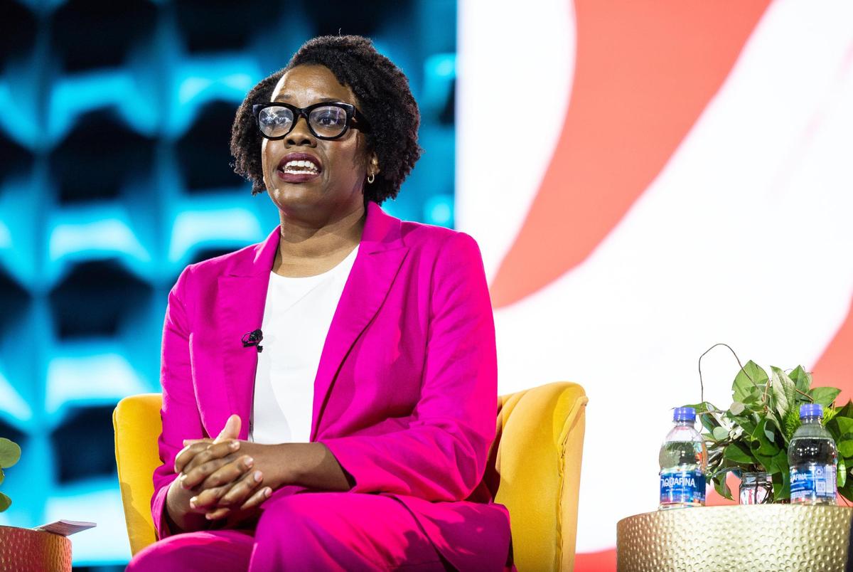 Rep. Lauren Underwood speaks during the “Crisis Point: Defending Democracy and Civil Rights in a Volatile Political Climate” panel discussion.