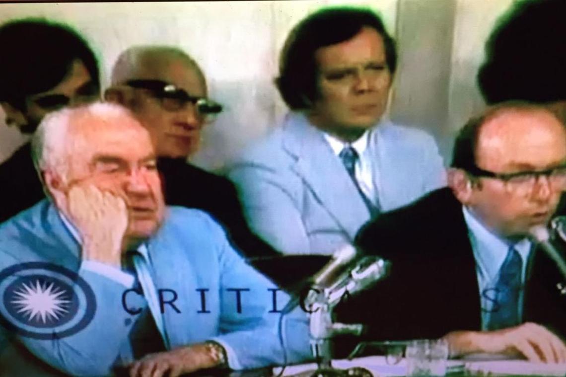 Gene Boyce sits behind Sen. Sam Ervin and committee counsel Sam Dash on the Senate Watergate Committee.