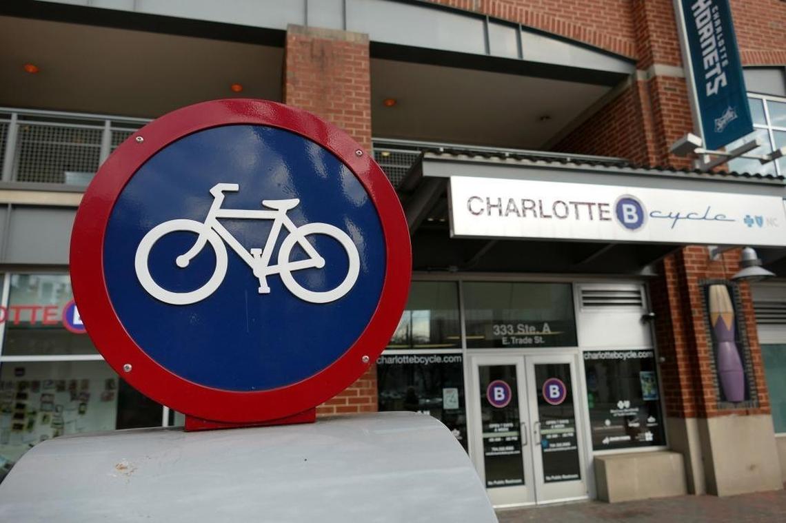 The exterior of B-cycle on East Trade Street in Charlotte. B-Cycle was Charlotte’s first bike-share program, with new stations going up around town before the 2012 Democratic National Convention.
