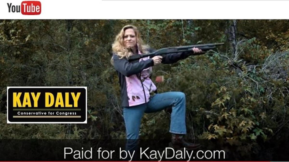 
Congressional candidate Kay Daly concludes her ad criticizing Rep. Renee Ellmers by shooting a gun and pledging to “hunt RINOs,” or Republicans In Name Only.
