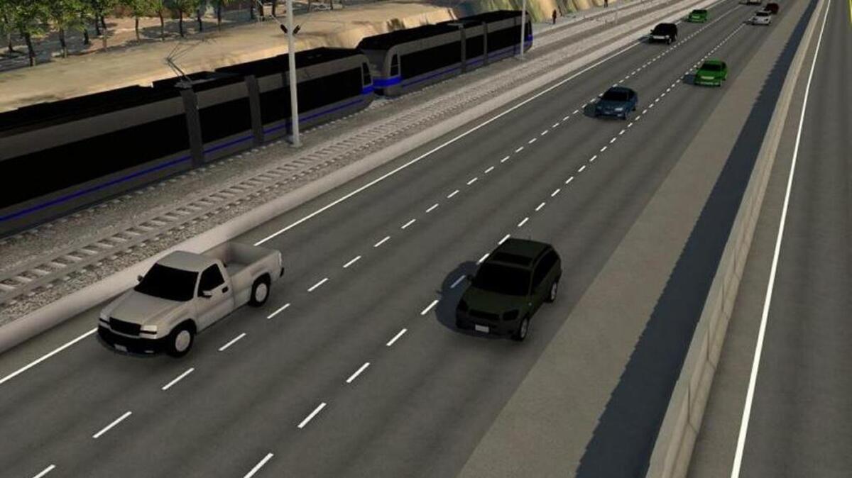 This rendering shows Silver Line trains running on the north side of Independence Boulevard near Plaza Midwood.
